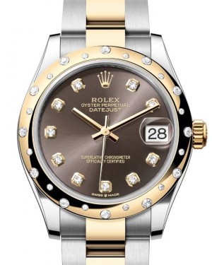 Rolex Datejust 31 Yellow Gold/Steel Dark Grey Dial & Domed Set Diamond Bezel Oyster Bracelet 278343RBR - BRAND NEW