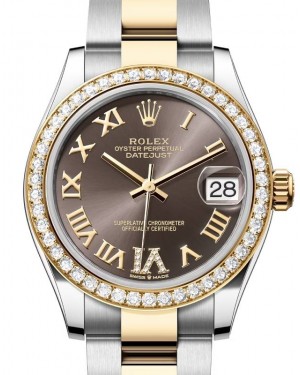 Rolex Datejust 31 Yellow Gold/Steel Dark Grey Roman Dial & Diamond Bezel Oyster Bracelet 278383RBR - BRAND NEW