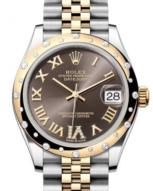 Rolex Datejust 31 Yellow Gold/Steel Dark Grey Roman Dial & Domed Set Diamond Bezel Jubilee Bracelet 278343RBR - BRAND NEW