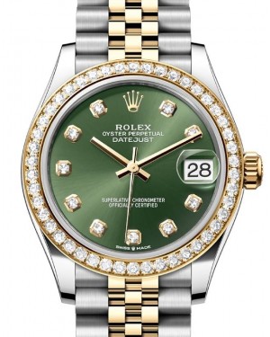 Rolex Datejust 31 Yellow Gold/Steel Olive Green Dial & Diamond Bezel Jubilee Bracelet 278383RBR - BRAND NEW