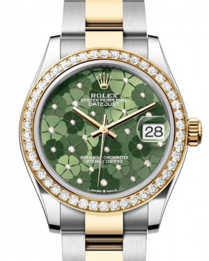 Rolex Datejust 31 Yellow Gold/Steel Olive Green Floral Motif Dial & Diamond Bezel Oyster Bracelet 278383RBR - BRAND NEW