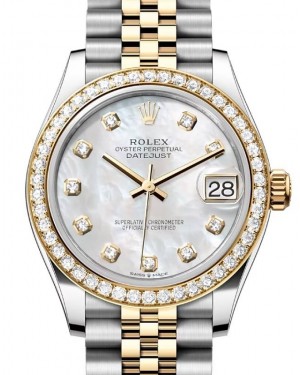 Rolex Datejust 31 Yellow Gold/Steel White Mother of Pearl Dial & Diamond Bezel Jubilee Bracelet 278383RBR - BRAND NEW