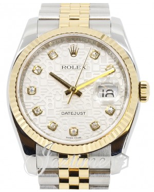 Rolex Datejust 36 Silver Jubilee Dial Diamond Fluted Yellow Gold Stainless Steel Jubilee 116233