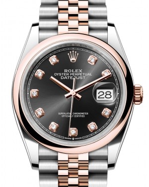 Rolex Datejust 36 Rose Gold/Steel Bright Black Diamond Dial & Domed Bezel Jubilee Bracelet 126201 - BRAND NEW