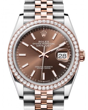 Rolex Datejust 36 Rose Gold/Steel Chocolate Index Dial & Diamond Bezel Jubilee Bracelet 126281RBR - BRAND NEW