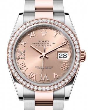 Rolex Datejust 36 Rose Gold/Steel Rose Roman Diamond VIIX Dial & Diamond Bezel Oyster Bracelet 126281RBR - BRAND NEW