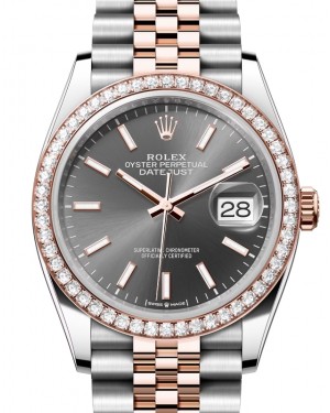 Rolex Datejust 36 Rose Gold/Steel Slate Index Dial & Diamond Bezel Jubilee Bracelet 126281RBR - BRAND NEW