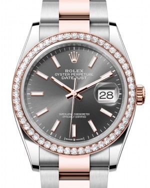Rolex Datejust 36 Rose Gold/Steel Slate Index Dial & Diamond Bezel Oyster Bracelet 126281RBR - BRAND NEW