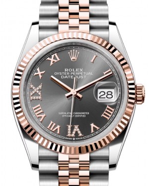 Rolex Datejust 36 Rose Gold/Steel Slate Roman Diamond VIIX Dial & Fluted Bezel Jubilee Bracelet 126231 - BRAND NEW