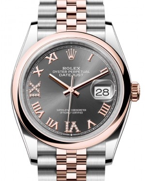 Rolex Datejust 36 Rose Gold/Steel Slate Roman VIIX Diamond Dial & Domed Bezel Jubilee Bracelet 126201 - BRAND NEW