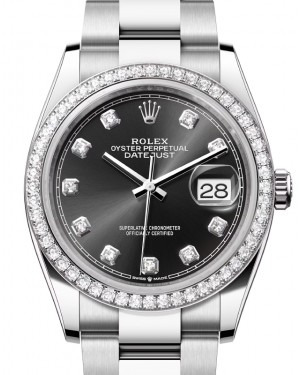 Rolex Datejust 36 White Gold/Steel Bright Black Diamond Dial & Diamond Bezel Oyster Bracelet 126284RBR - BRAND NEW