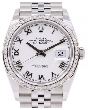 Rolex Datejust 36 White Gold/Steel White Roman Dial & Custom Diamond Bezel Jubilee Bracelet 126200 (126284RBR) - BRAND NEW