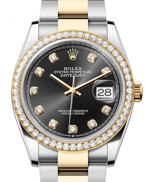 Rolex Datejust 36 Yellow Gold/Steel Bright Black Diamond Dial & Diamond Bezel Oyster Bracelet 126283RBR - BRAND NEW