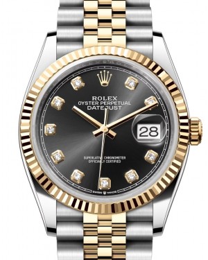 Rolex Datejust 36 Yellow Gold/Steel Bright Black Diamond Dial & Fluted Bezel Jubilee Bracelet 126233 - BRAND NEW