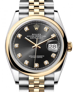 Rolex Datejust 36 Yellow Gold/Steel Bright Black Diamond Dial & Smooth Domed Bezel Jubilee Bracelet 126203 - BRAND NEW
