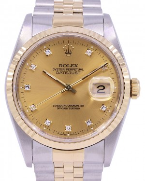 Rolex Datejust 36 Yellow Gold/Steel Champagne Diamond Dial Fluted Bezel Jubilee Bracelet 16233 - PRE-OWNED