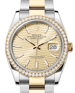 Rolex Datejust 36 Yellow Gold/Steel Golden Fluted Motif Index Dial Diamond Bezel Oyster Bracelet 126283RBR - BRAND NEW