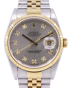 Rolex Datejust 36 Yellow Gold/Steel Silver Diamond Dial & Fluted Bezel Jubilee Bracelet 16233 - PRE-OWNED