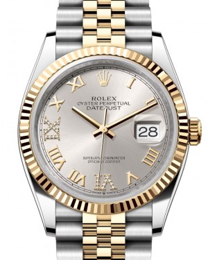 Rolex Datejust 36 Yellow Gold/Steel Silver Roman Diamond VIIX Dial & Fluted Bezel Jubilee Bracelet 126233 - BRAND NEW