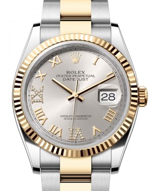 Rolex Datejust 36 Yellow Gold/Steel Silver Roman Diamond VIIX Dial & Fluted Bezel Oyster Bracelet 126233 - BRAND NEW
