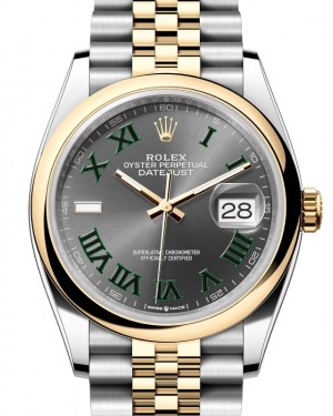 Rolex Datejust 36 Yellow Gold/Steel Slate Roman Dial Domed Bezel Roman Jubilee Bracelet 126203 - BRAND NEW