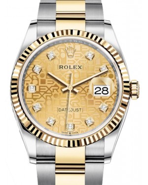 Rolex Datejust 36 Yellow Gold/Steel Champagne Jubilee Diamond Dial & Fluted Bezel Oyster Bracelet 126233 - BRAND NEW