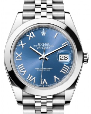 Rolex Datejust 41 Stainless Steel Azzurro Blue Roman Dial Smooth Bezel Jubilee Bracelet 126300 - BRAND NEW