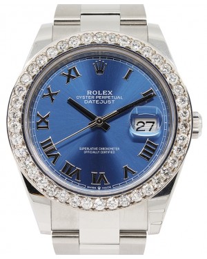 Rolex Datejust 41 Stainless Steel Blue Roman Dial Diamond Bezel Oyster Bracelet 126300 - BRAND NEW