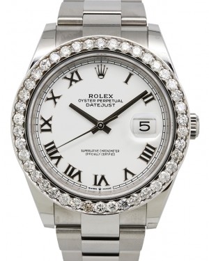 Rolex Datejust 41 Stainless Steel White Roman Dial Diamond Bezel Oyster Bracelet 126300 - BRAND NEW