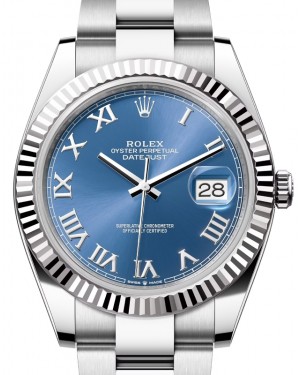 Rolex Datejust 41 White Gold/Steel Azzurro Blue Roman Dial Fluted Bezel Oyster Bracelet 126334 - BRAND NEW
