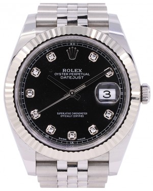 Rolex Datejust 41 White Gold/Steel Black Diamond Dial Fluted Bezel Jubilee Bracelet 126334 - PRE OWNED