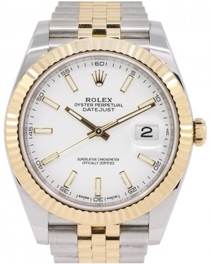 Rolex Datejust 41 Yellow Gold/Steel White Index Dial Fluted Bezel Jubilee Bracelet 126333 - PRE-OWNED