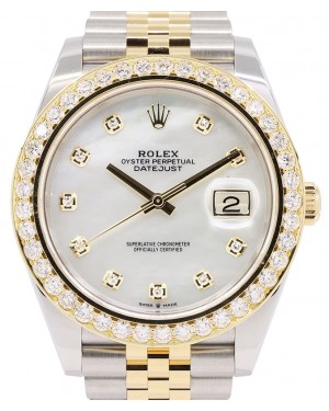 Rolex Datejust 41 Yellow Gold/Steel White Mother of Pearl Diamond Dial Diamond Bezel Jubilee Bracelet 126333 - BRAND NEW