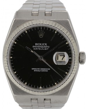 Rolex Datejust Oysterquartz Black Index White Gold Fluted Stainless Steel 36mm 17014 - PRE-OWNED