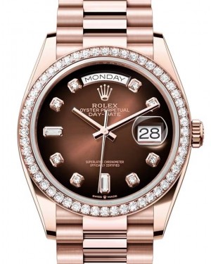 Rolex Day-Date 36 President Rose Gold Brown Ombre Diamond Dial & Bezel 128345RBR