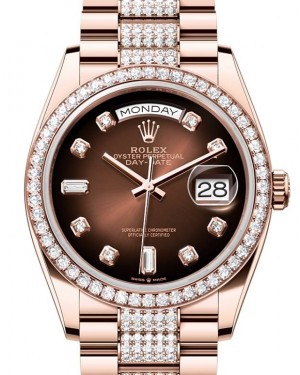 Rolex Day-Date 36 President Rose Gold Brown Ombre Dial Diamond Bezel & Bracelet 128345RBR