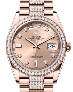 Rolex Day-Date 36 President Rose Gold Rose Dial Diamond Bezel & Bracelet 128345RBR