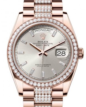 Rolex Day-Date 36 President Rose Gold Silver Dial Diamond Bezel & Bracelet 128345RBR