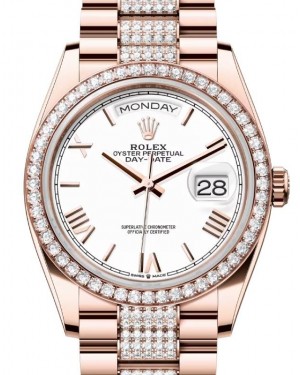 Rolex Day-Date 36 President Rose Gold White Index/Roman Dial Diamond Bezel & Bracelet 128345RBR