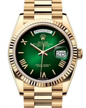Rolex Day-Date 36 President Yellow Gold Green Ombre Roman Dial 128238