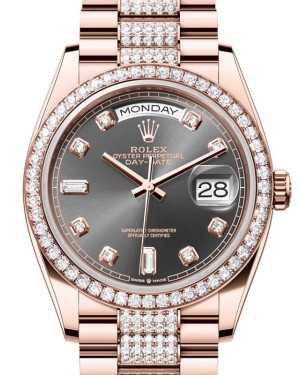 Rolex Day-Date 36 President Rose Gold Slate Dial Diamond Bezel & Bracelet 128345RBR