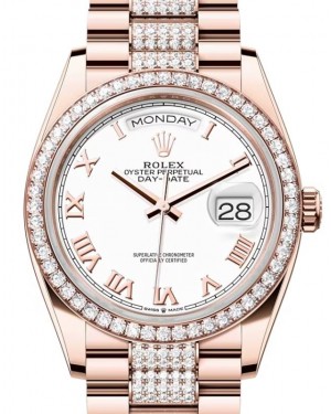 Rolex Day-Date 36 President Rose Gold White Dial Diamond Bezel & Bracelet 128345RBR