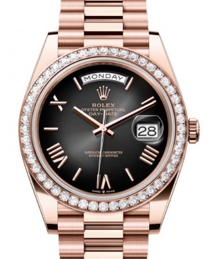 Rolex Day-Date 40 President Rose Gold Slate Ombre Index/Roman Dial Diamond Bezel 228345RBR