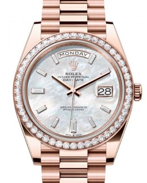 Rolex Day-Date 40 President Rose Gold White Mother of Pearl Diamond Dial & Bezel 228345RBR