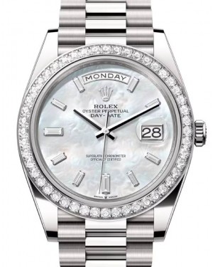 Rolex Day-Date 40 President White Gold White Mother of Pearl Diamond Dial & Bezel 228349RBR