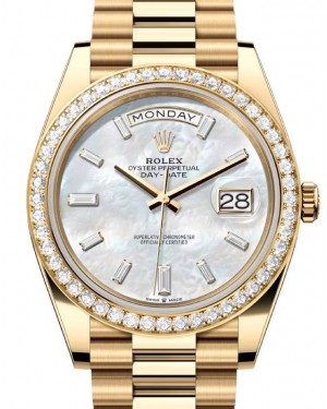 Rolex Day-Date 40 President Yellow Gold White Mother of Pearl Diamond Dial & Bezel 228348RBR