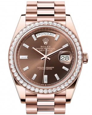 Rolex Day-Date 40 President Rose Gold Chocolate Diamond Dial & Bezel 228345RBR - PRE-OWNED