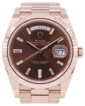 Rolex Day-Date 40 President Rose Gold Chocolate Diamond Dial 228235 - PRE-OWNED