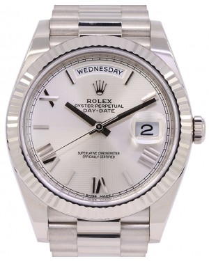 Rolex Day-Date 40 President White Gold Silver Quadrant Motif Roman Dial 228239 - PRE-OWNED