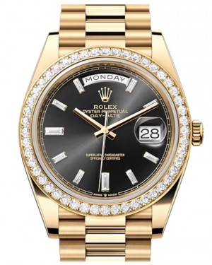 Rolex Day-Date 40 Yellow Gold Black Diamond Dial & Diamond Bezel President Bracelet 228348RBR - BRAND NEW
